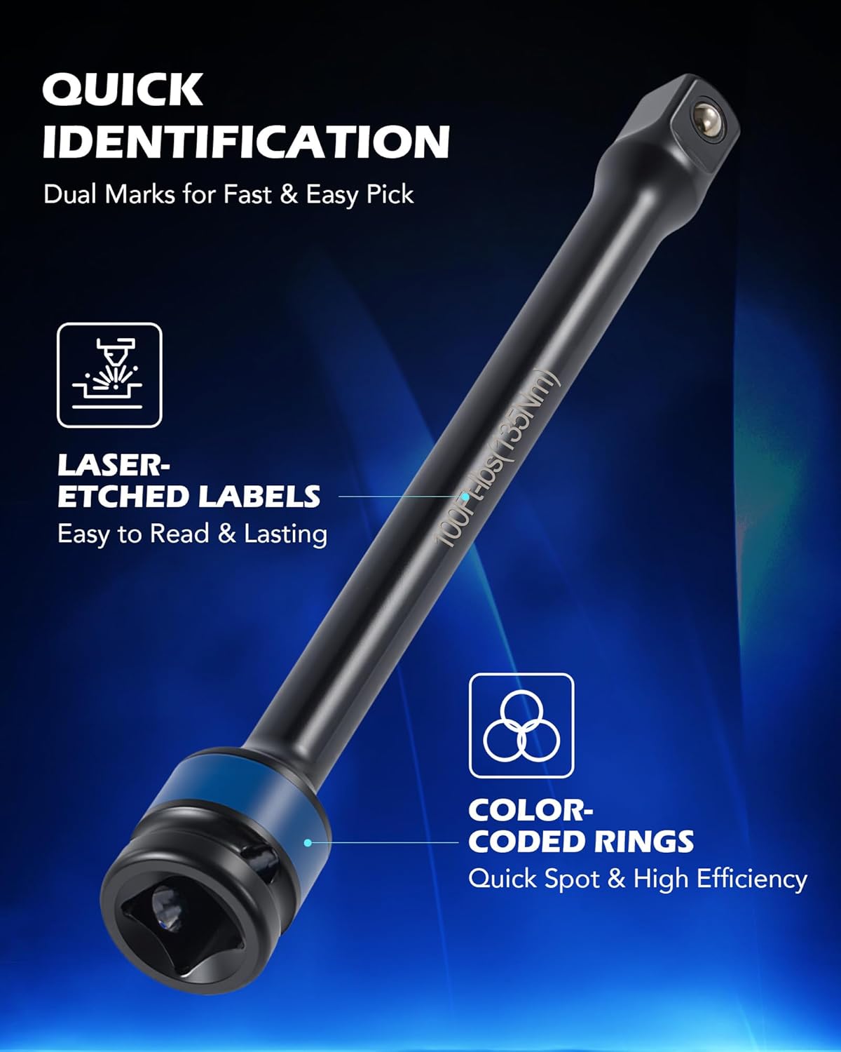 Orion Motor Tech 1/2 Inch Drive Torque Limiting Extension Bar, 150 ft-lb, Black, Chromoly Steel