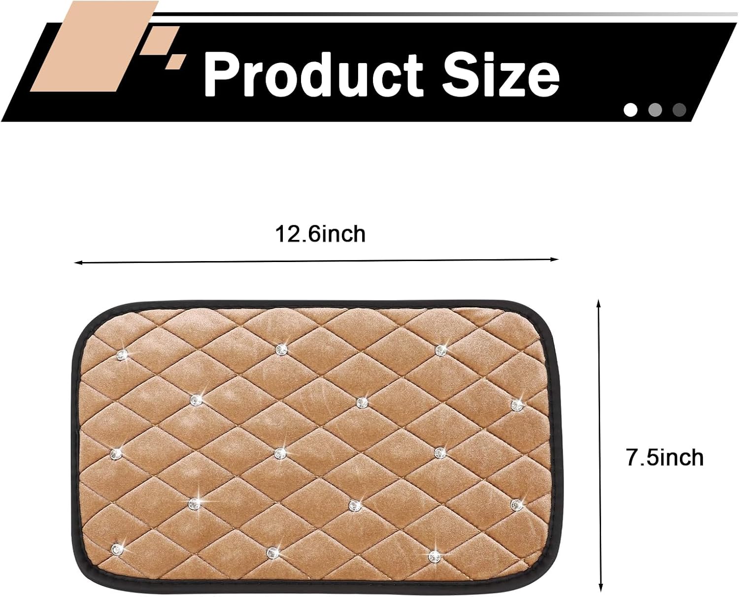 Bling Car Center Console Cover, 12.6" x 7.5" Rhinestone Fluffy Armrest Seat Box Cushion Pad, Anti-Scratch Car Middle Console Armrest Protector, Bling Car Accessories for Women (Beige)