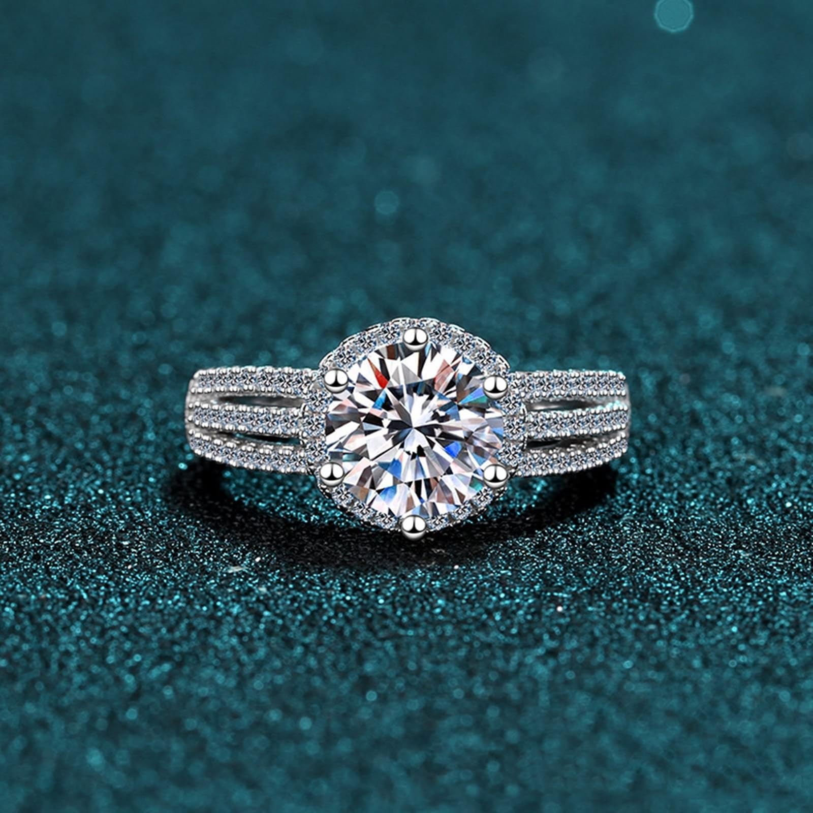 Silberring 925, Ring Modeschmuck Damen Zirkonia Sechs Klauen Runde Verlobungsring