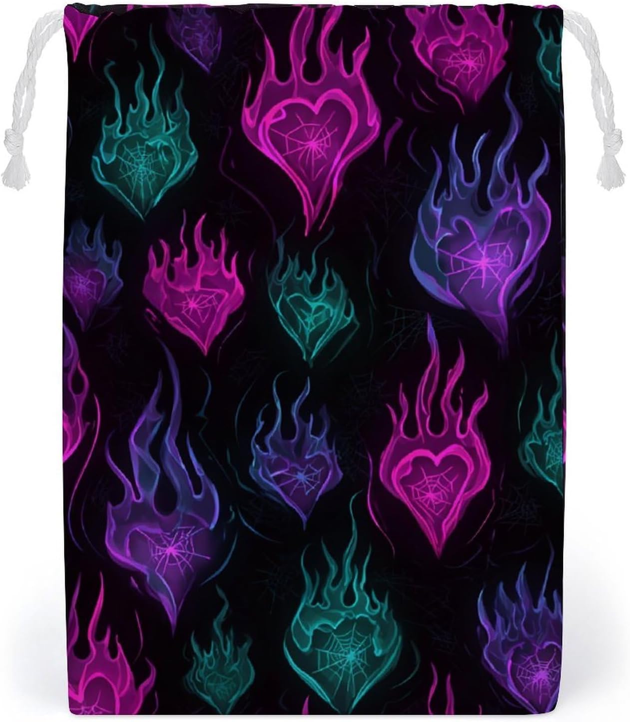 Glowing Neon Goth Flames Canvas Storage Bag Drawstring Pack