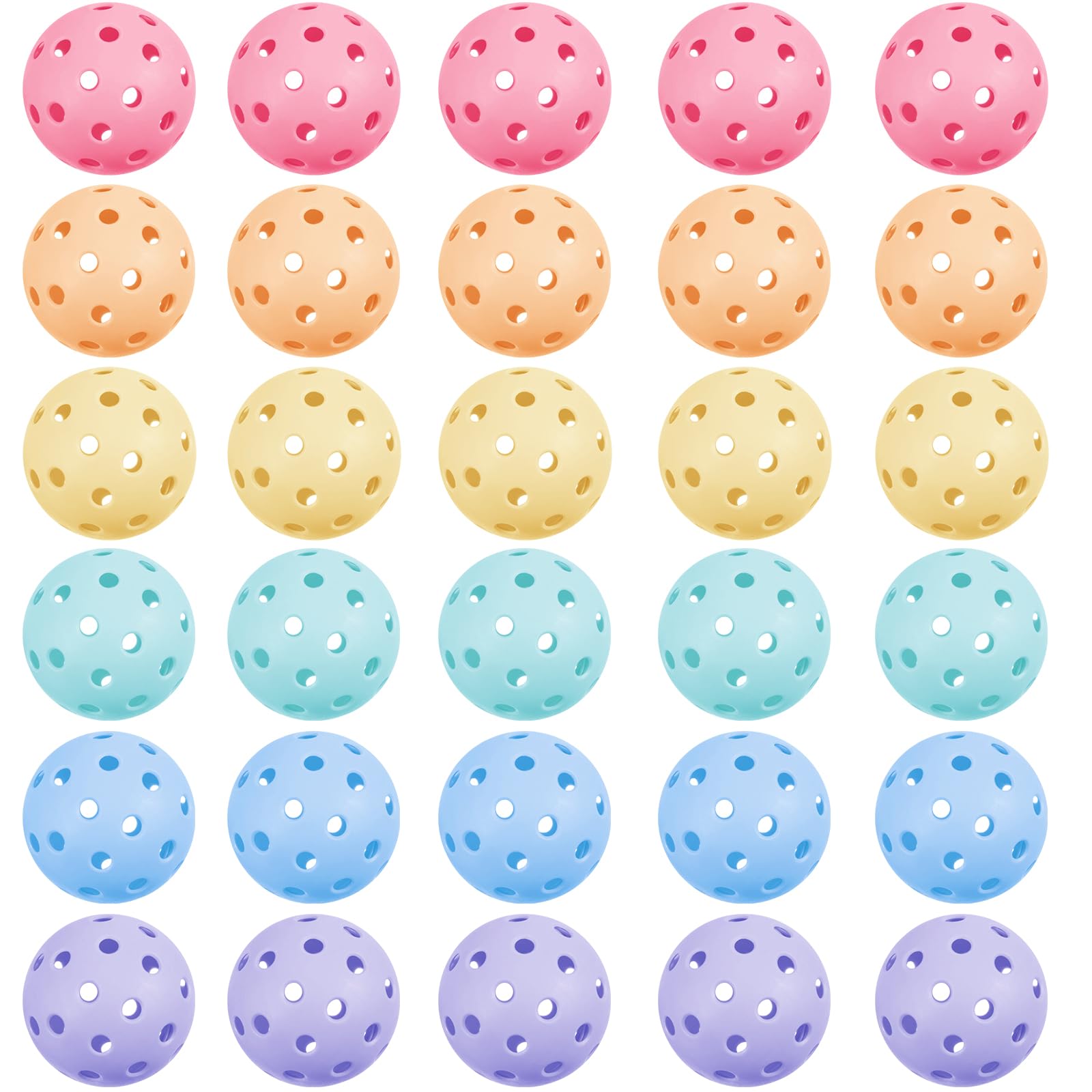 Tradder 30 Pcs Plastic Practice Baseballs Bulk 40 Holes Practice Golf Balls Baseball Balls Multi Color Outdoor Indoor Balls Tournament Play Training for All Style Paddle, 2.9 Inches (Macaron Color)