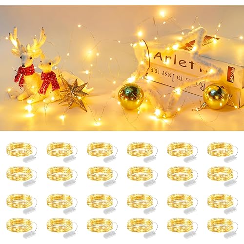 Brightown 24 Pack Fairy Lights Battery Operated String Lights - 7 ft 20 LED Mini String Lights Waterproof Silver Wire Firefly Lights for Vases Mason Jars DIY Crafts Plants Table Centerpieces Wedding