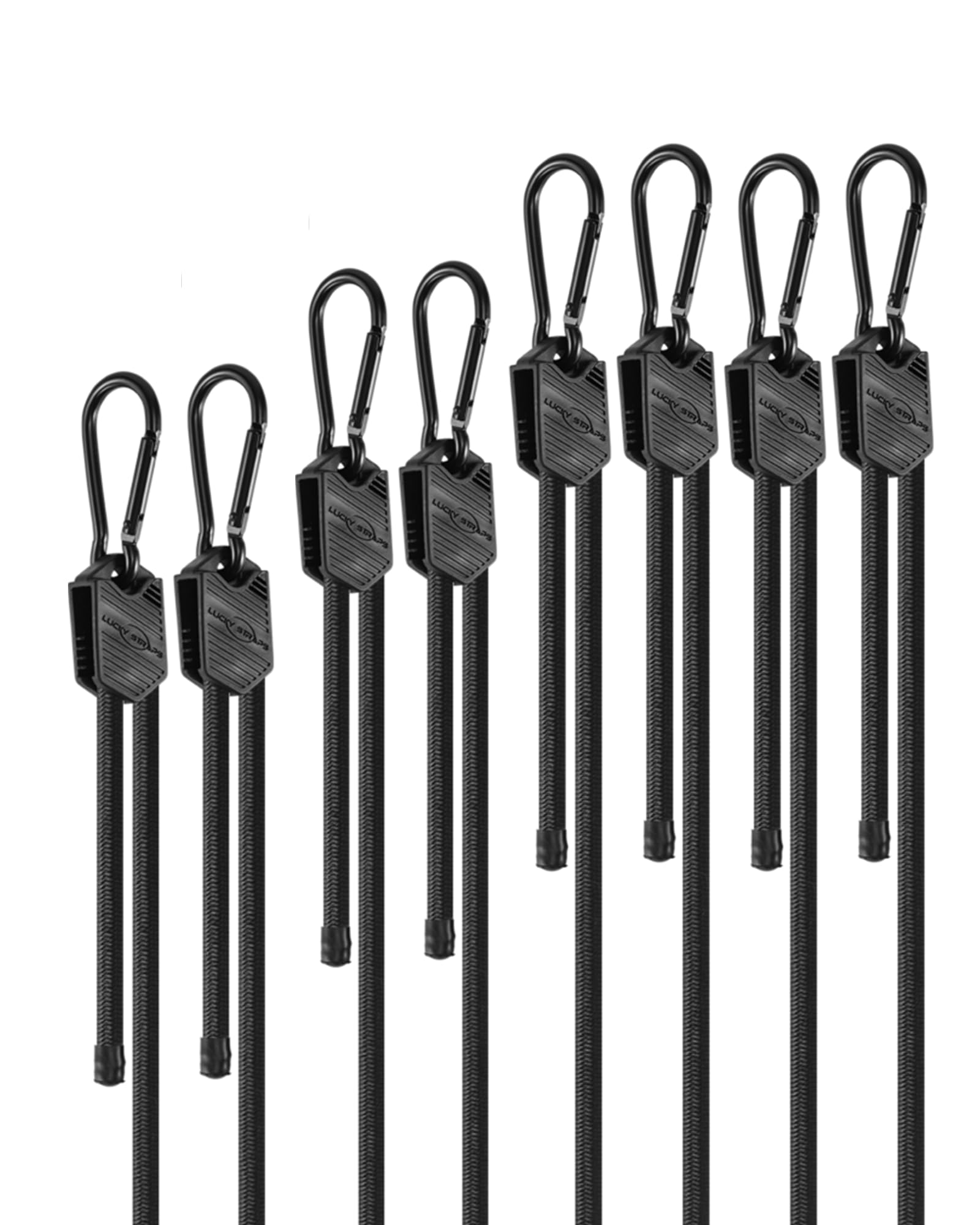 Verstellbare Karabiner-Spanngurte, verschiedene Größen mit Haken, einfach zu verstellen, schwarze Bungee-Gurte mit verbessertem Design und hervorragender Elastizität für Fracht, Gepäck, etc., 61 cm