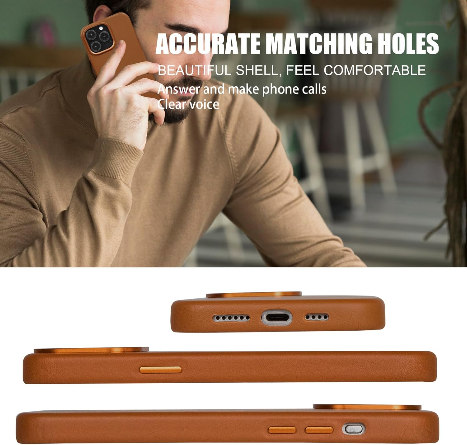 for iPhone 16 Pro Leather Case Brown | Full Grain Genuine Leather | Compatible with MagSafe and Wireless Charging | Metal Buttons Camera Bezel | Slim Fit | Drop and Scratch Resistant