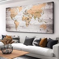 ZEYDRT 20x40 Inch Framed Canvas World Map Wall Art - Large Ready-to-Hang Painting for Living Room, Office Decor