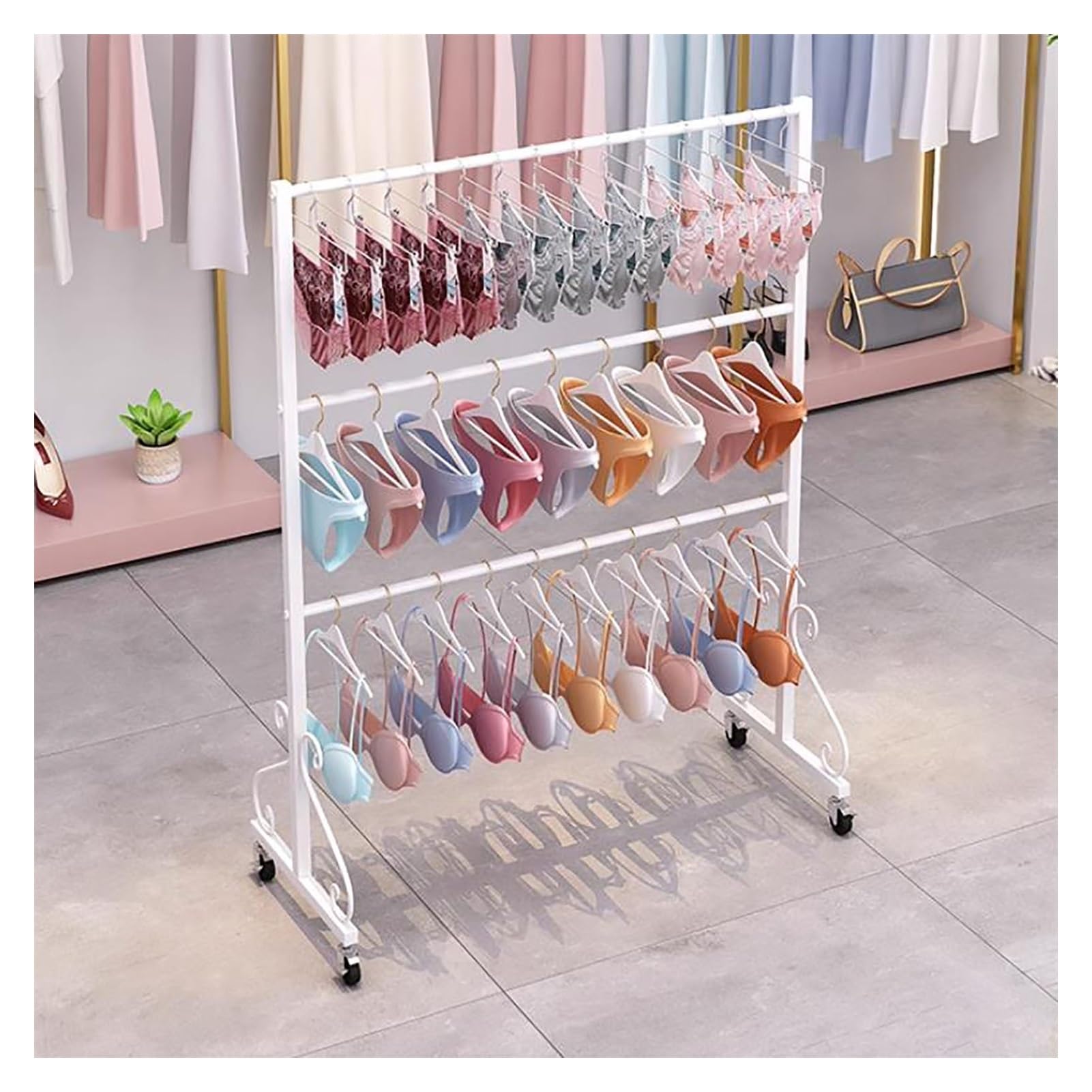 3-stöckiges Kleidungsregal mit Rädern, multifunktionaler Dessous-Nizer für BHs, Shorts und Badebekleidung, Boutique-Schaufenster für Intimbekleidung, kommerzielles Regal