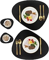 Vista 27 de Juego de 2 manteles individuales y posavasos de piel sintética, redondos de cuero para mesa de comedor, resistentes al calor, antideslizantes