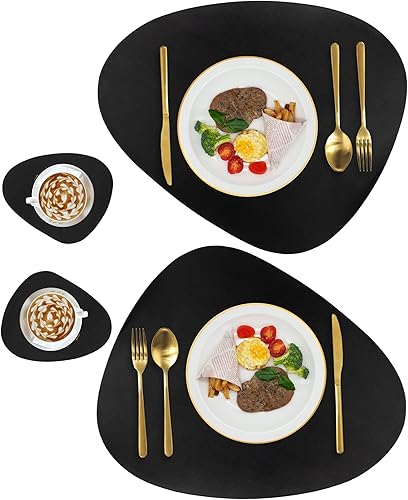 Miniatura 1 de Juego de 2 manteles individuales de piel sintética y posavasos, resistente al calor, impermeable, lavable, fácil de limpiar, manteles individuales