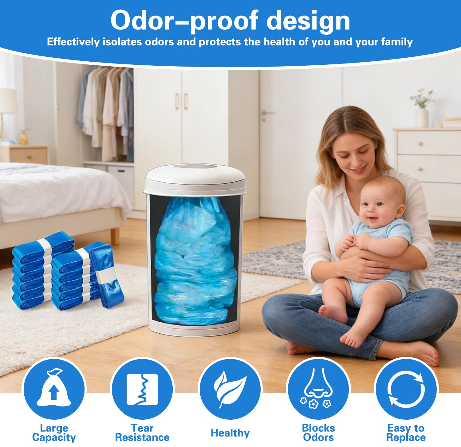 Bolsas de relleno de cubo de pañales | 12 piezas | Tecnología de 7 capas | Barrera antiolor y antibacteriana | Compatible con la mayoría de los modelos