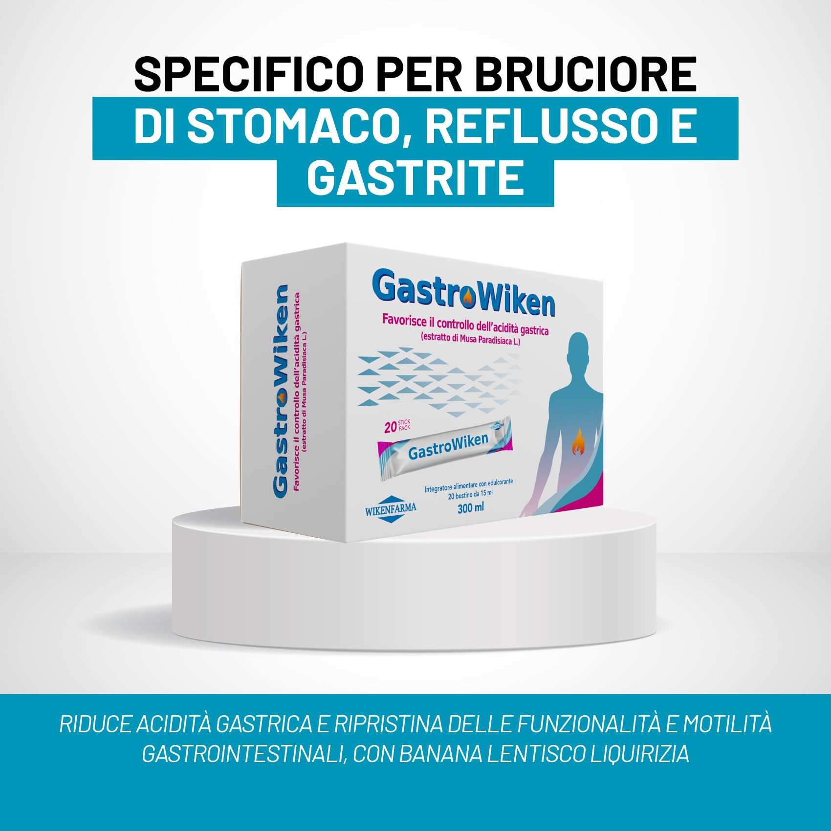 GASTROWIKEN 20 BUSTINE Specifico per bruciore di stomaco, reflusso e gastrite. Riduce acidità gastrica e ripristina delle funzionalità e motilità gastrointestinali, con Banana Lentisco Liquirizia