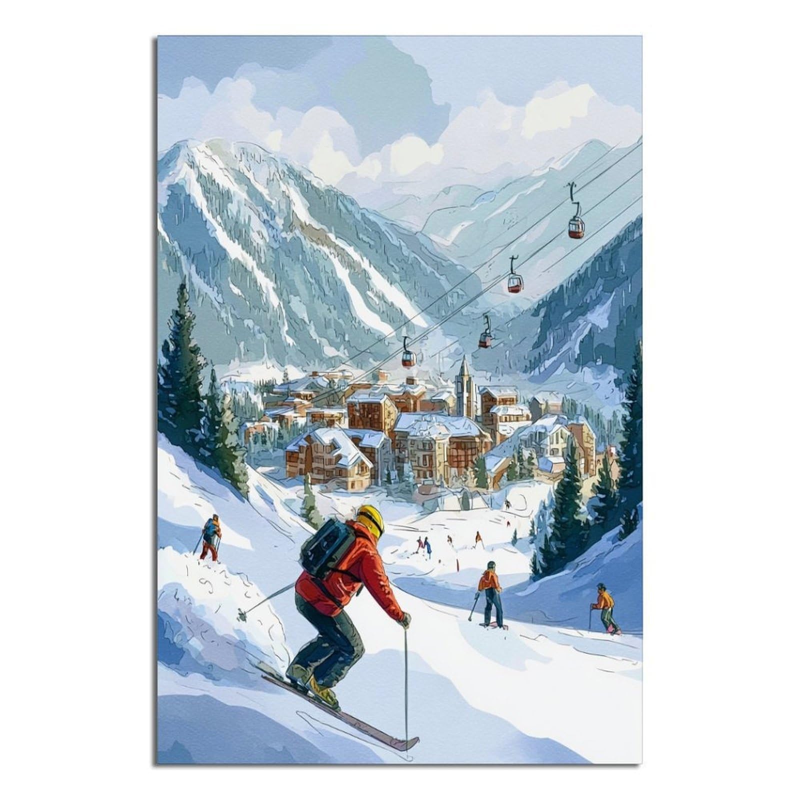 iPuzou Val D'Isère France Ski Poster 24x36inch(60x90cm) Vintage Watercolor Canvas Art