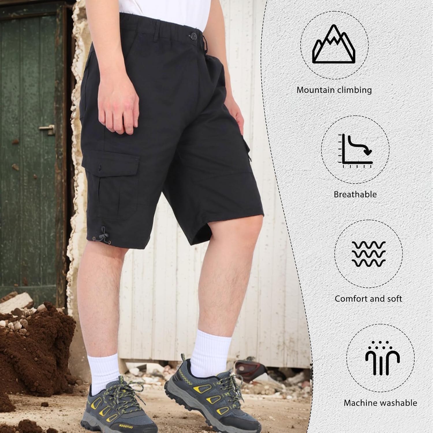 Vestibilità Rilassata Pantaloncini Cargo Uomo Vintage - Cotone 100%, Mimetico, Multitasche, Per Escursionismo E Casual Shorts Trekking Escursionismo - Foto 10