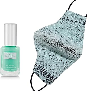 Karma Naturals Nail Polish - Non-Toxic with Matching Fashion Face Mask Breathable Washable Reusable Face Cover for Men & Women (Iridescent Aqua Python Mask)