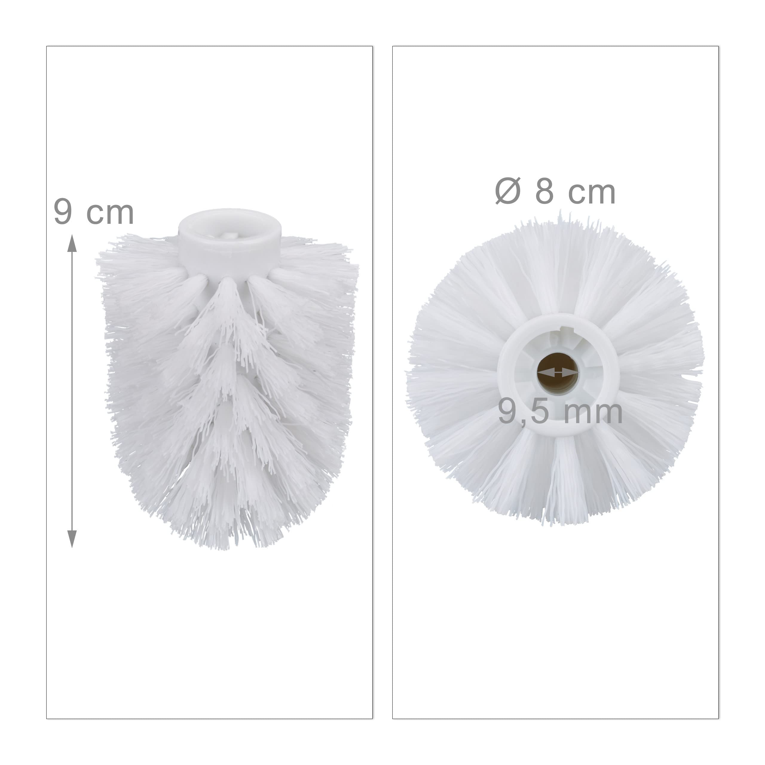 Juego 20 Cepillos de Recambio Escobilla de Baño, Plastico, Rosca de 9,5 mm y Diámetro de 8 cm, Blanco