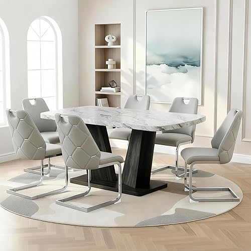 Miniatura 24 de Juego de 4 mesas de comedor de mármol para 4, juego de 4 mesas y sillas de comedor, juegos de comedor, Comedor Moderno, sillas de comedor tapizadas