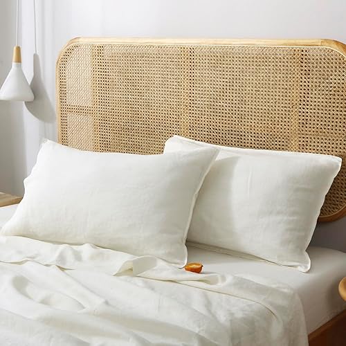 Miniatura 9 de S VICTORY SYMBOL Juego de 2 fundas de almohada 100% lino con volantes, tamaño estándar de 20 x 30 pulgadas, fundas de almohada de lino lavado