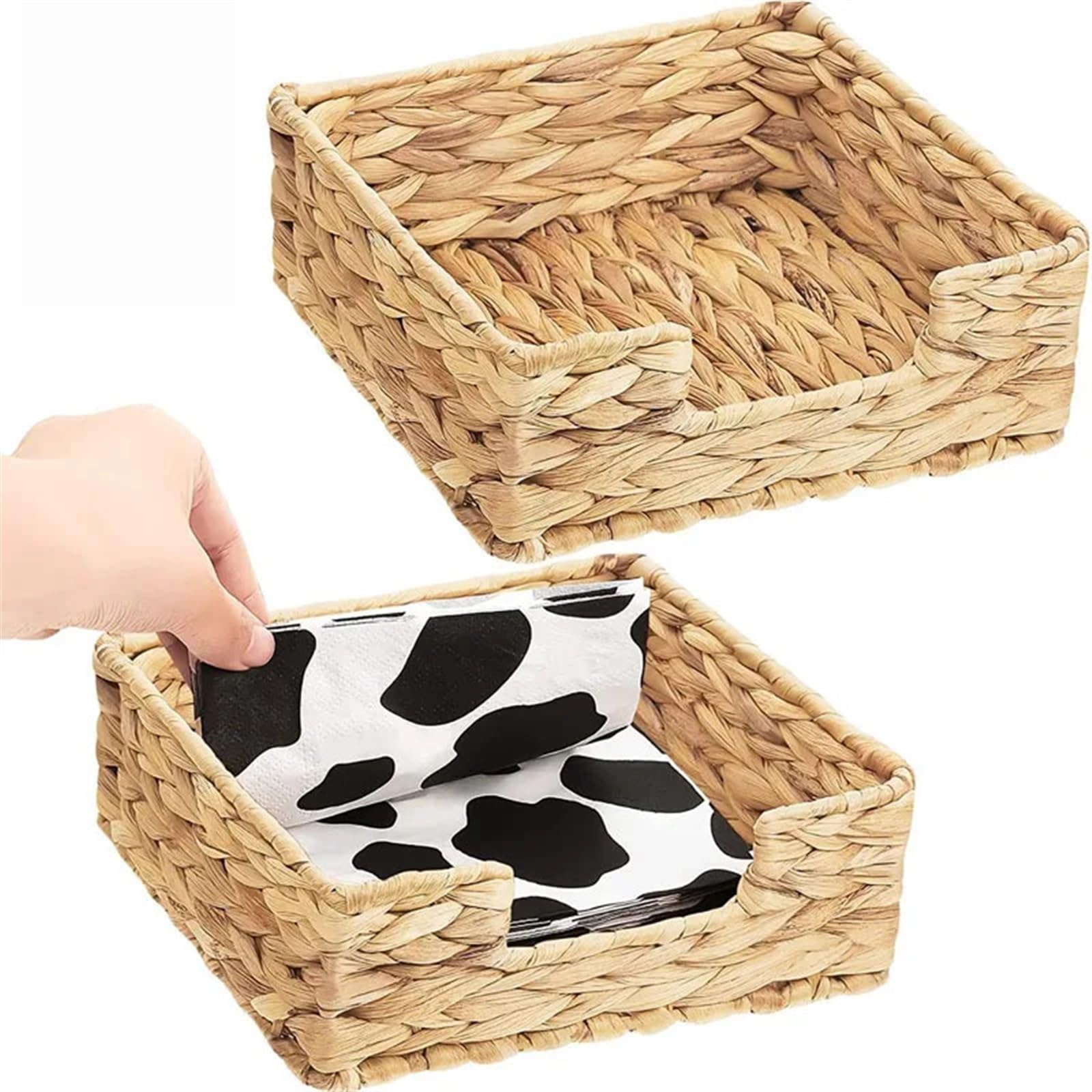 Kosmetiktücherbox aus Rattan Tissue-Box aus gewebtem Gras im Landhausstil, handgefertigt, gewebte Serviettenbox, Tissue-Ablage for den Haushalt, Diverse Aufbewahrungskörbe(Square-L-2pcs)
