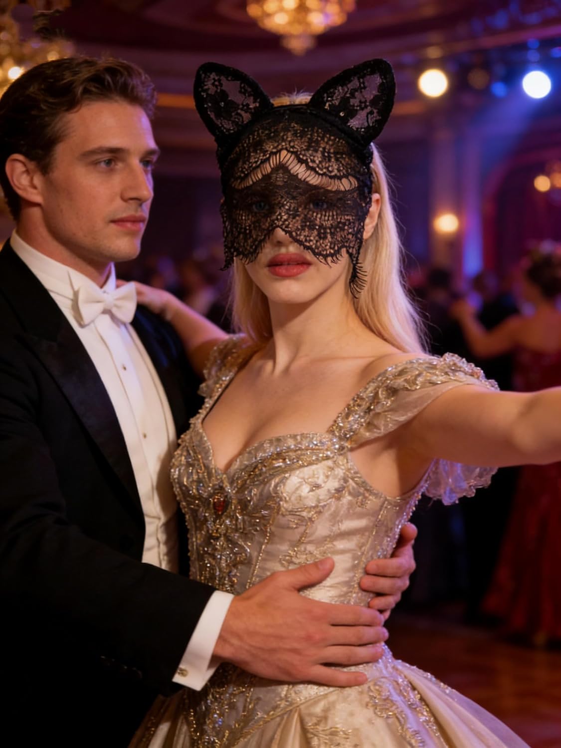 KIPETTO Women Cat Ears Headband with Lace Veil Sexy Black Lace Headwear for Halloween Cosplay Wedding Birthday Party - Image 7