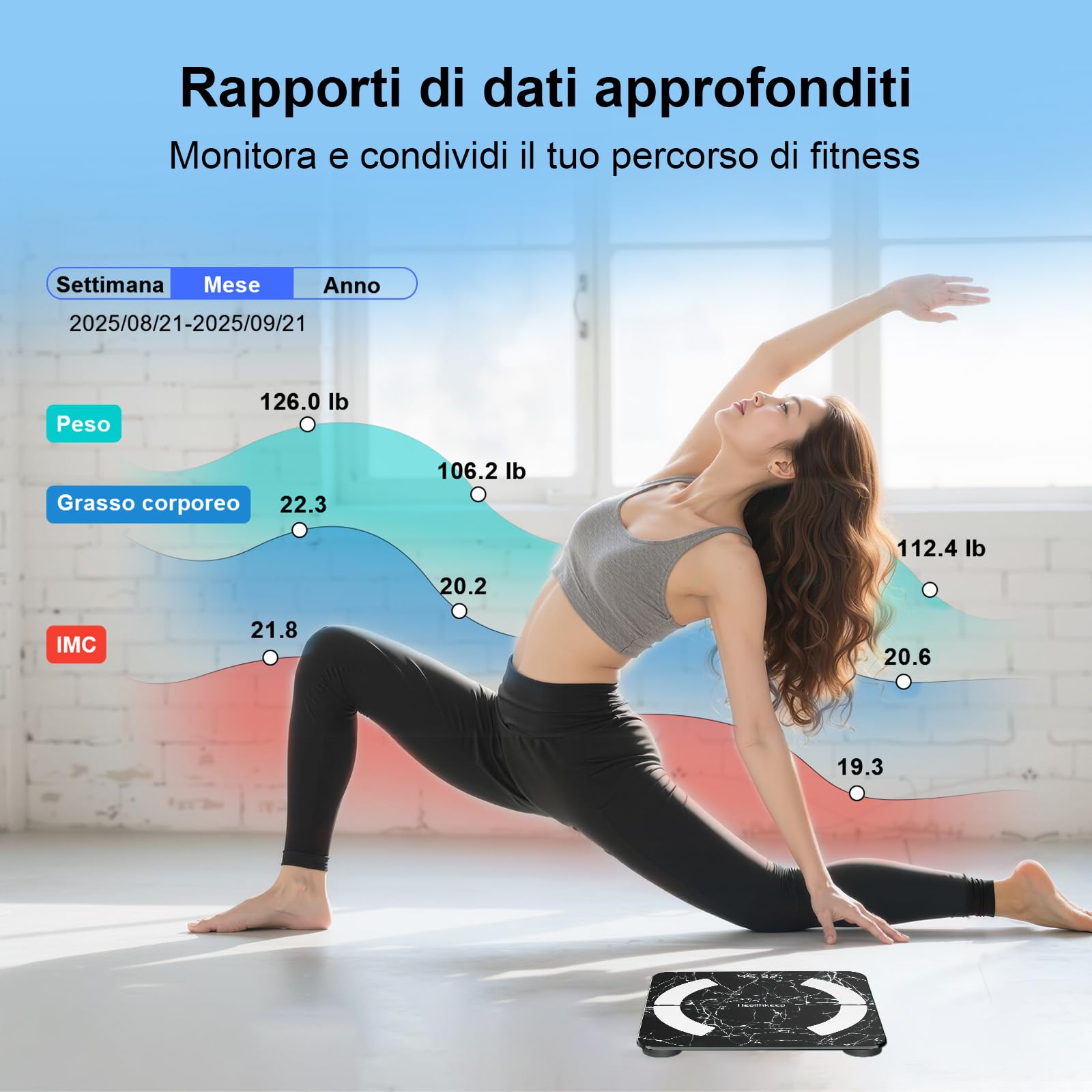 Waga osobowa, Healthkeep Balance Impedancjometr Bluetooth Połączona waga o wysokiej dokładności z aplikacją 13 wskaźników dla Andriod i iOS Max 180kg/400 lb/28st, 28 x 28 cm - czarny marmur