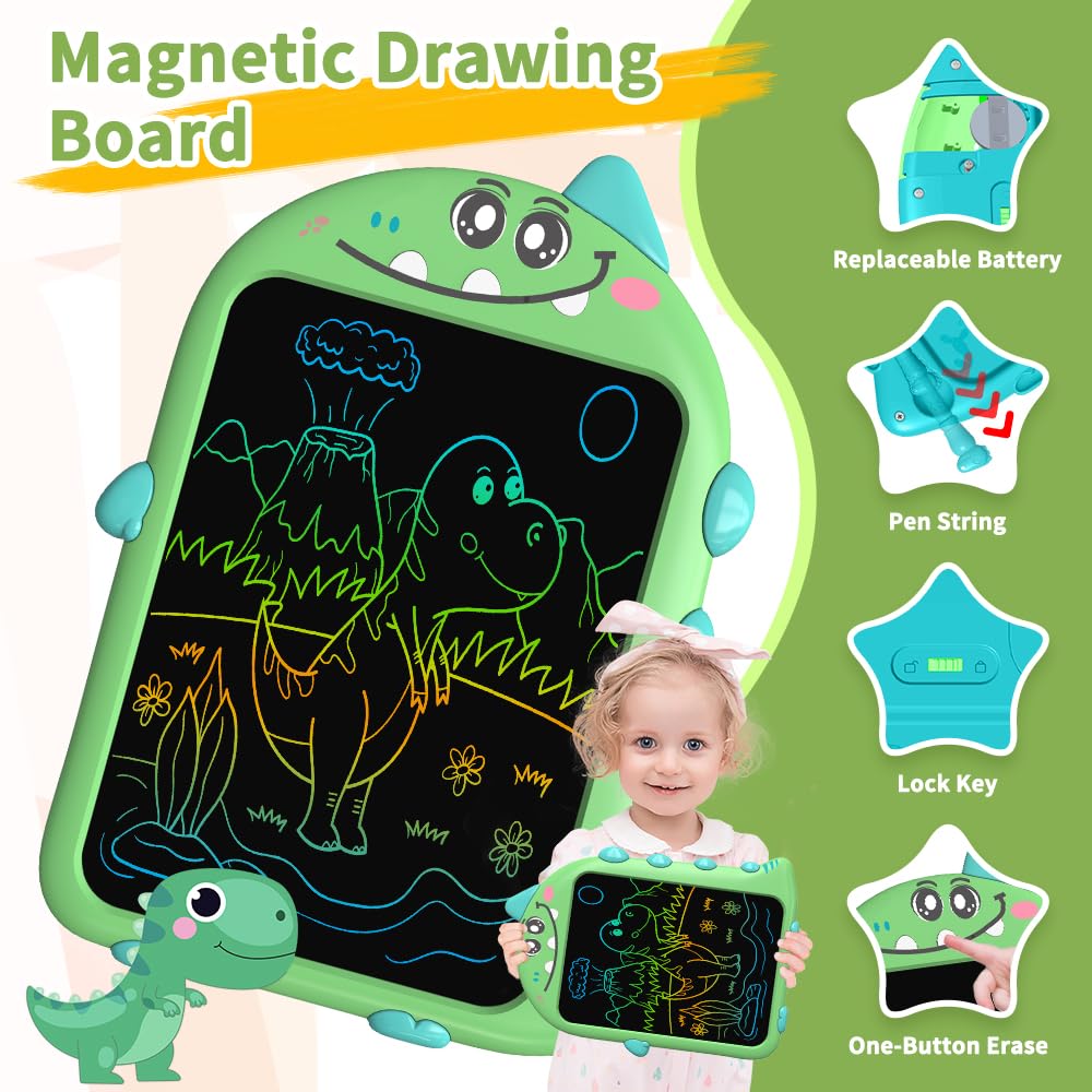 ToddlerToys for 3 4 5 6 Years Old Boys Girls Gifts LCD Writing Tablet for Kids, LCD Drawing Tablet 10inch, Dinosaur Doodle Board Educational Travel Toys Boy Girl Birthday Age 3-7(Green) — view 5