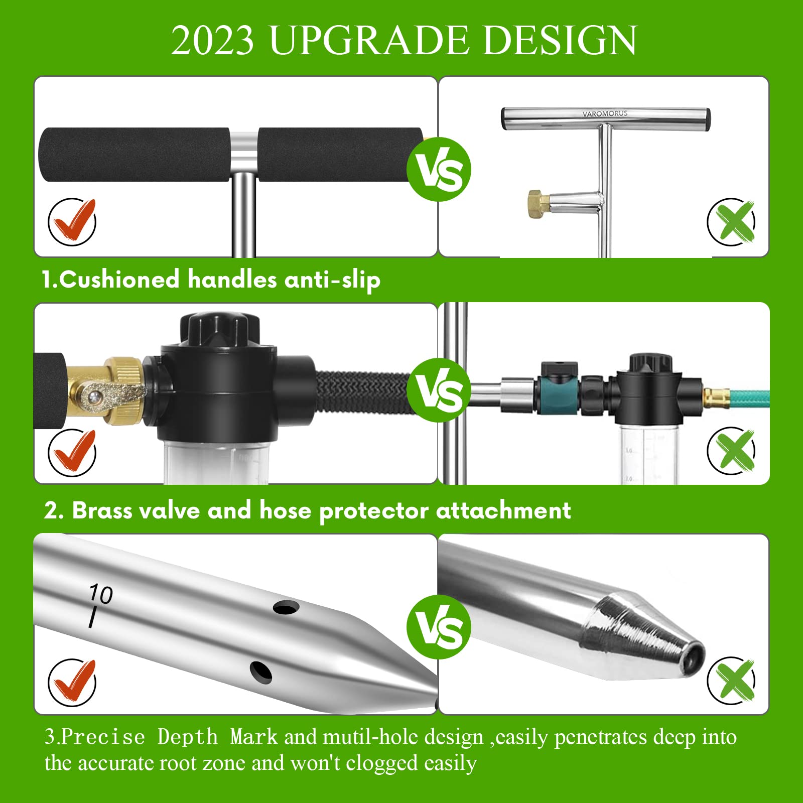 Root Feeder,Tree Watering Spike Fadown Deep Root Watering Tool with Fertilizer Dispenser Irrigation System for Outdoor Plants Bushes Shrubs Made of Stainless Steel with Brass Valve T-Handle