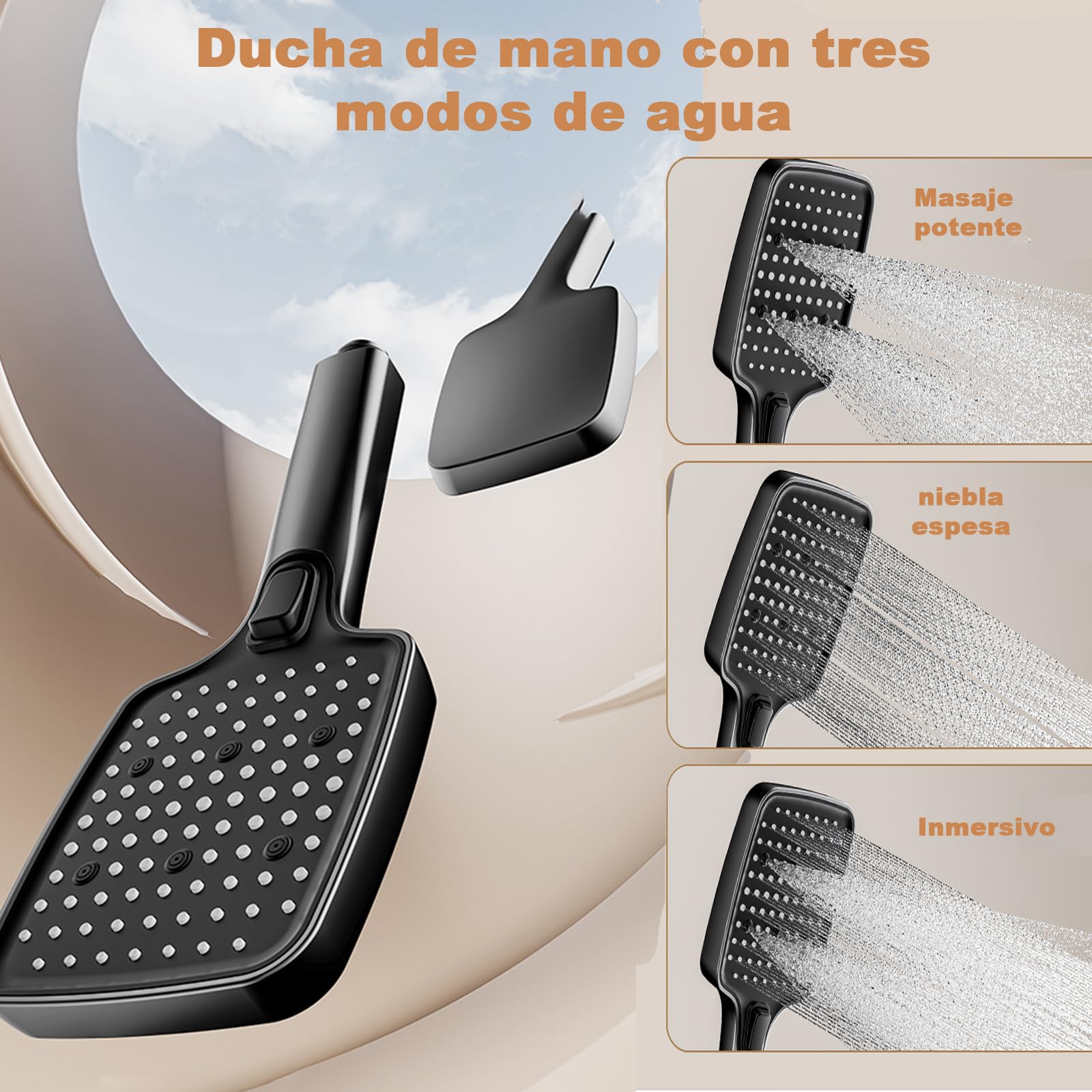 Columna de Ducha 4 en 1 con Pantalla LED Digital, Sistema de Ducha con Lluvia XL, Cascada, Ducha de Mano, Grifo, Altura Ajustable, Sin Electricidad, Luz LED Azul Ideal para Baño Familiar Moderno