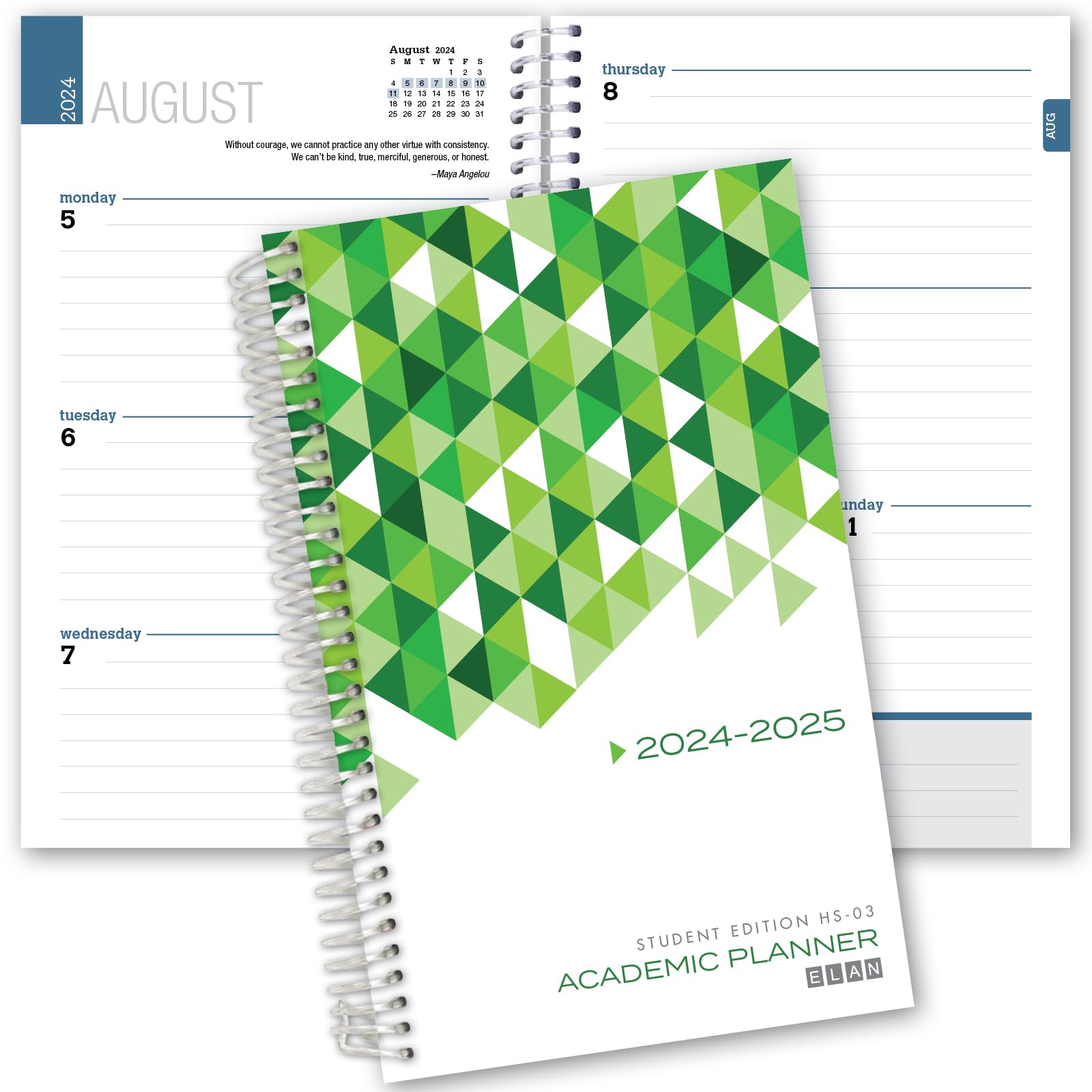 Elan Publishing Company Schülerplaner für die High School of College: Datiert August 2024 - Juli 2025 (Grün)