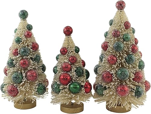 Miniatura 3 de Bethany Lowe Designs LC0692 - Árbol de cepillo para botella blanca con cuentas rojas y verdes S/3