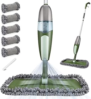 Almcmy Microfiber Spray Mop for Floor Cleaning, Wet Dry Mop with 3 Reusable Mop Pads & 1 Scrubber, Floor Dust Mop with 550ML Refillable Bottle, for Hardwood Laminate Tile Floors, Green