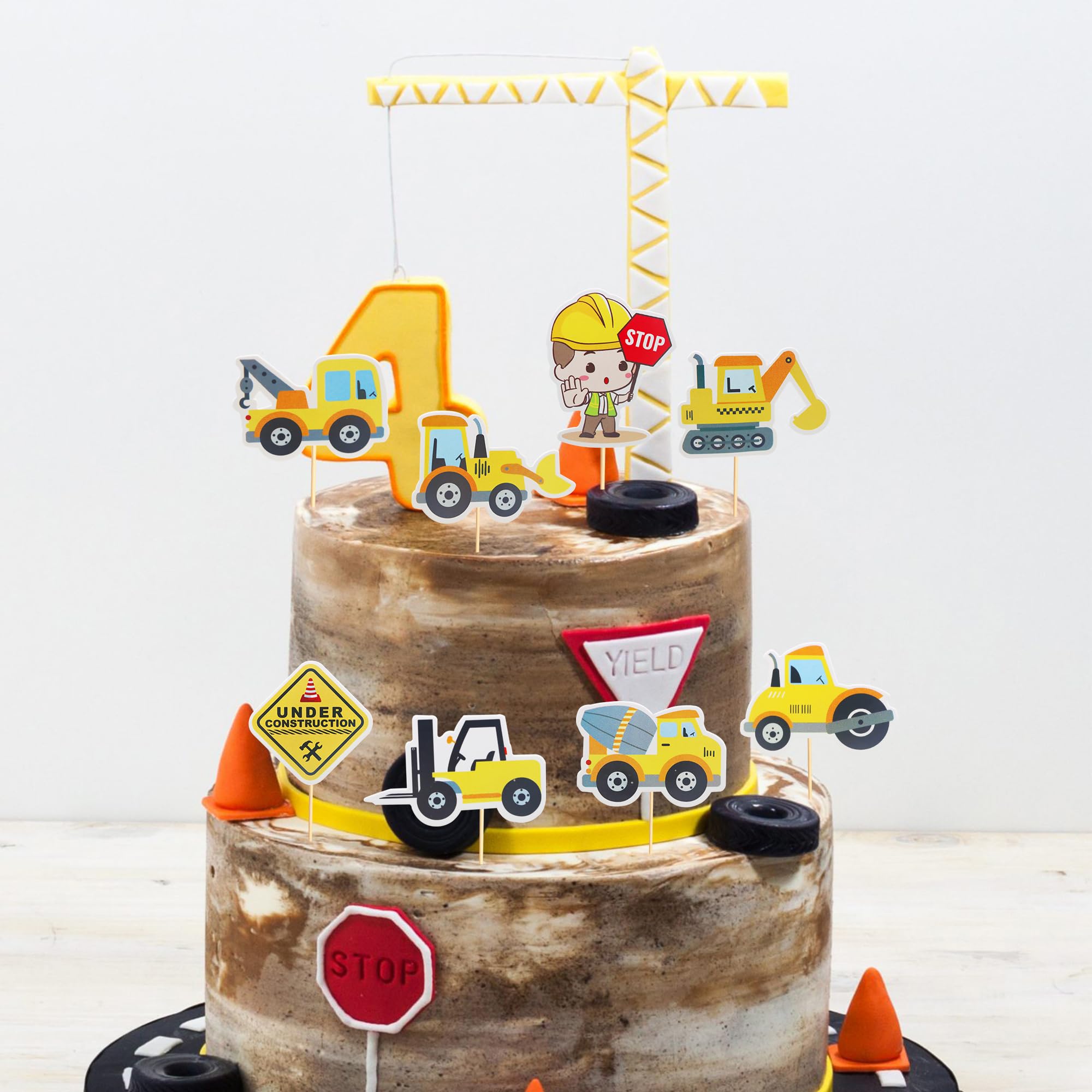 Décorations Cupcake Thème Construction - 28 Pièces - Camion, Pelleteuse, Tracteur - Anniversaire Enfant