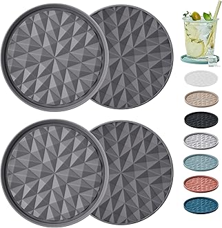 Silicone Coasters for Drinks[4 Pack]- Cup Mat for Tabletop Protection-Non-Slip, Non-Stick, Coffee Table Decor, Housewarming or Hostess Gift, Dark Grey