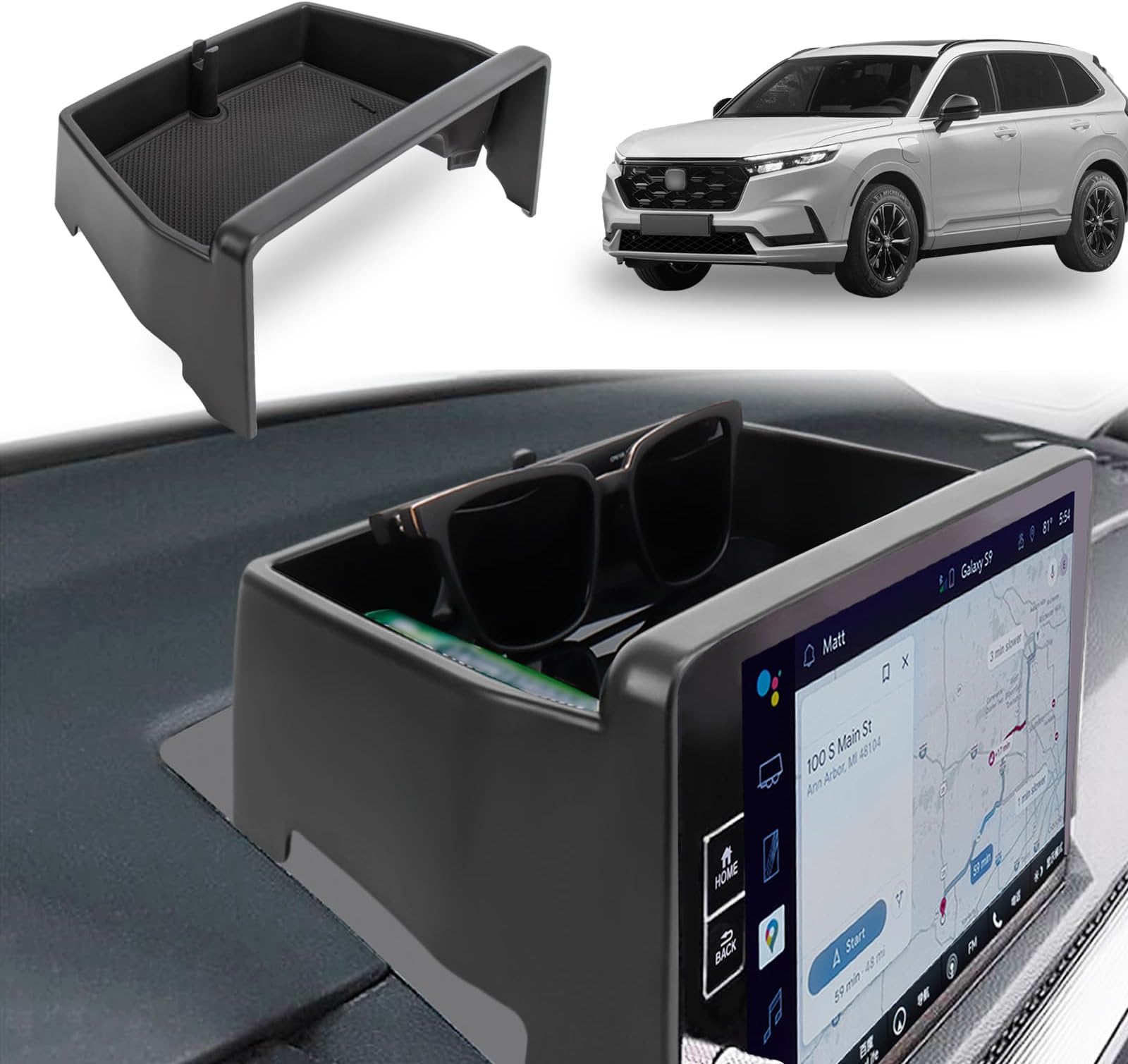 Center Console Organizer Compatible with 2023 2024 2025 2026 Honda CRV EX-L/Sport-L Hybrid Dashboard Tray Interior Insert Accessories Behind Screen Black