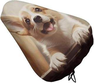 Bike Seat Cover, Dust-Proof Waterproof Bike Seat Cushion Protector | Durable Oxford Fabric Cute Corgi Bicycle Saddle Cover, Adjustable Drawstring, for Most Bike 34x37cm