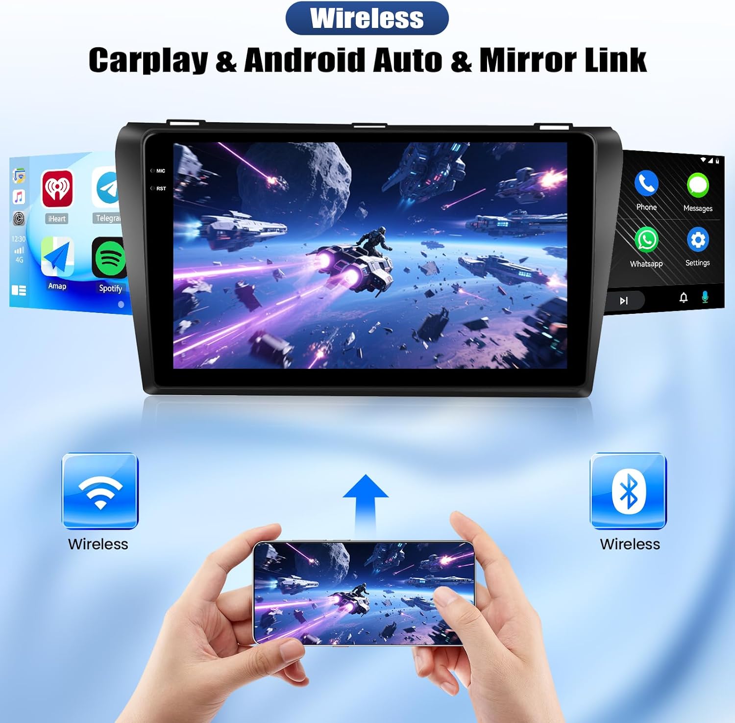 4G+128G Android 15 Car Stereo for Mazda 3 2004-2009 with Wireless CarPlay Android Auto 9" incell Touch Screen Car Radio Bluetooth GPS WiFi RDS FM HD Backup Camera