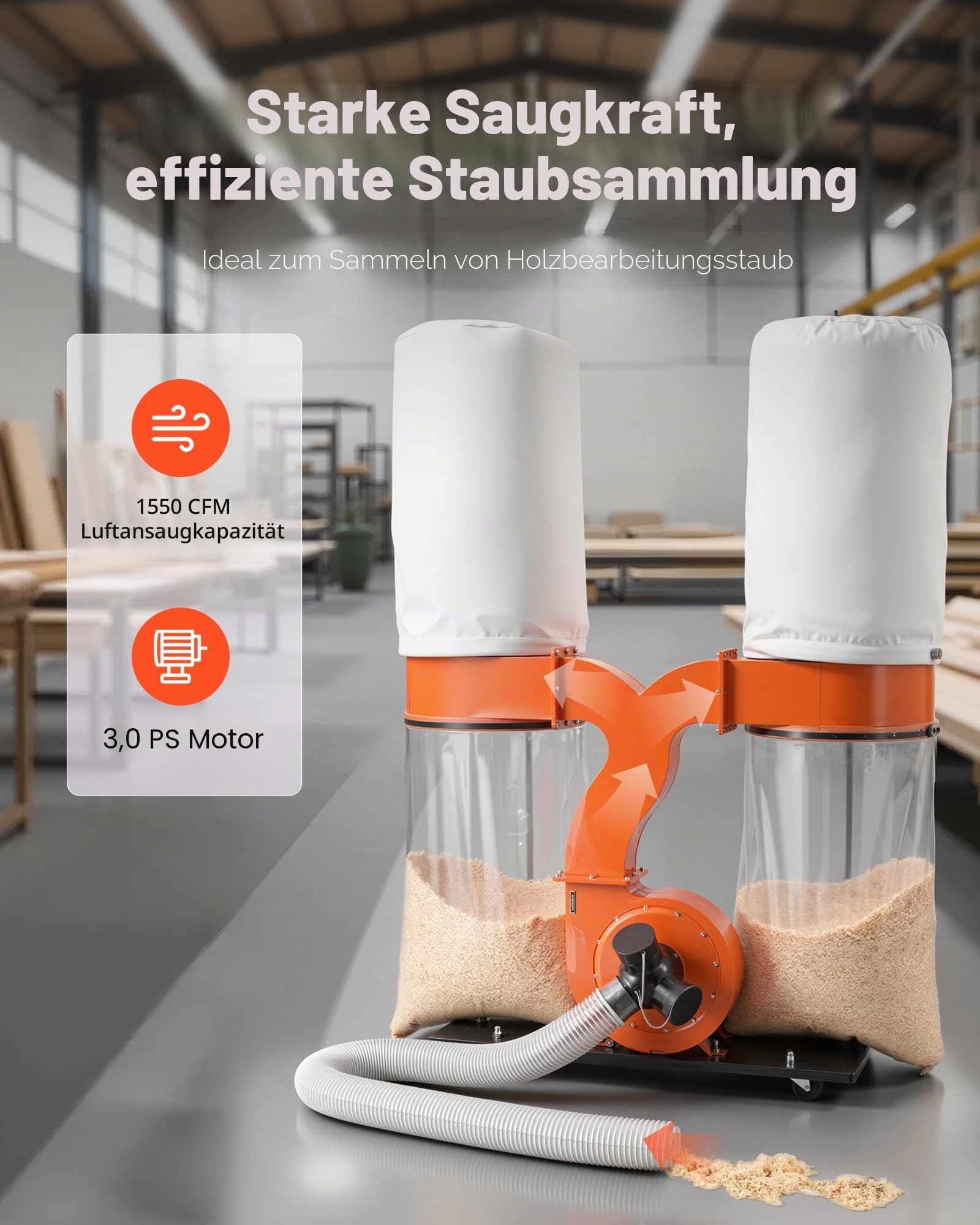 VEVOR Absauganlage 2634,47 m³/h 2,5 Mikron 3,0 PS 2800 U/min Vliesstoff
