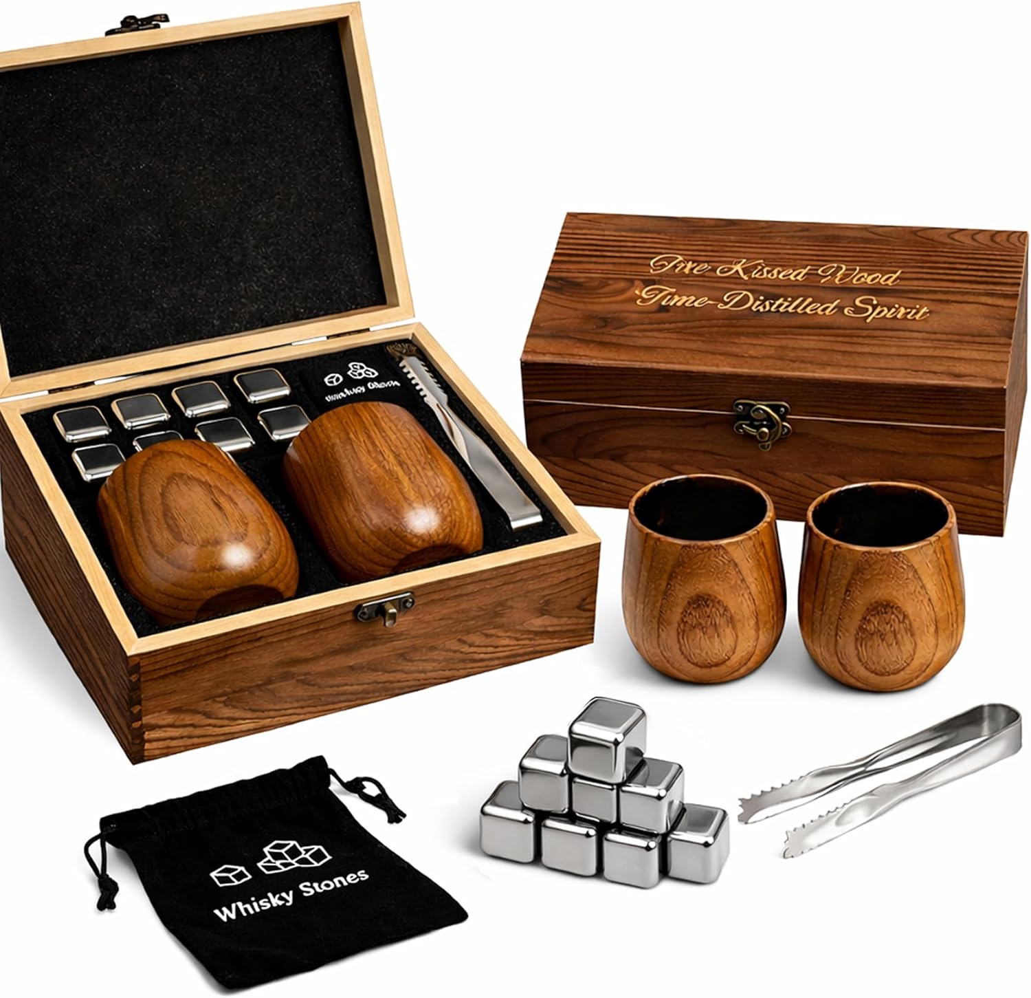 Charred Wooden Bourbon Drinking Glass, Handcrafted Premium Whiskey Glasses, Bourbon Gifts for Men, Great Whiskey Gifts for Men, Perfect Presents for Boyfriend Father Friends, Wine Tumbler