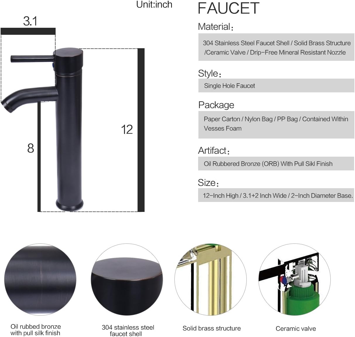 Puluomis Faucet Dimensions