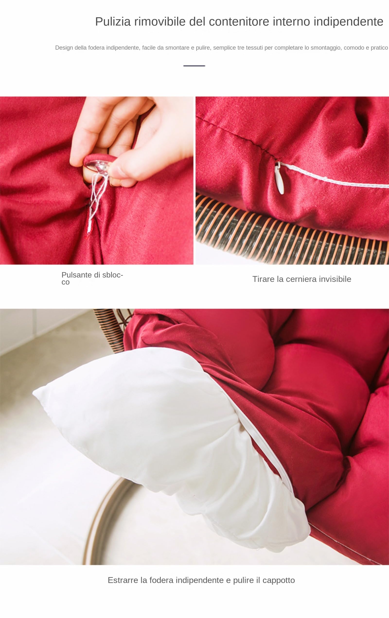 Cojín para silla con forma de huevo, cojín para sillón colgante, cojín para silla de ratán, cojín integrado, varias opciones de color, apto para jardines exteriores, columpios interiores, sofás (120 x