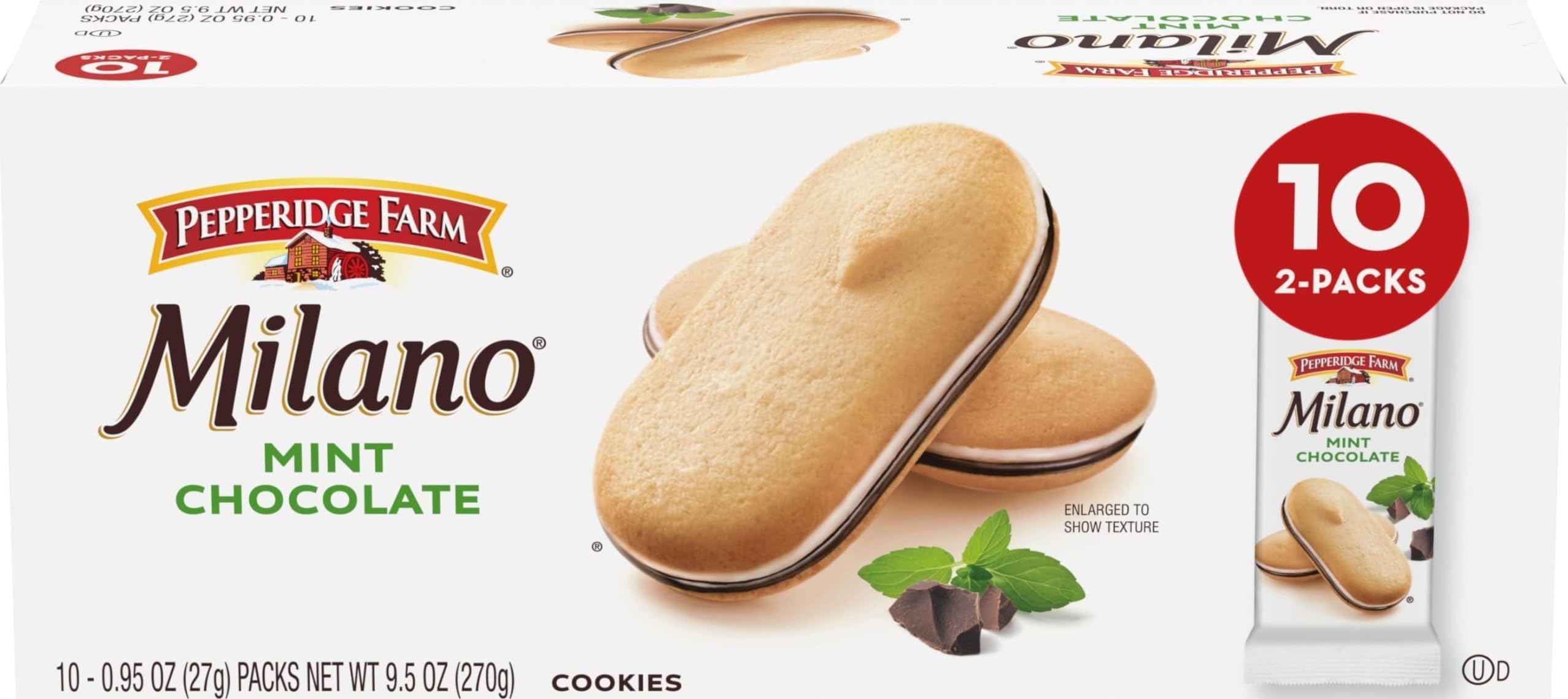 Pepperidge Farm Milano Cookies, Mint, 10 Packs, 2 Cookies per Pack