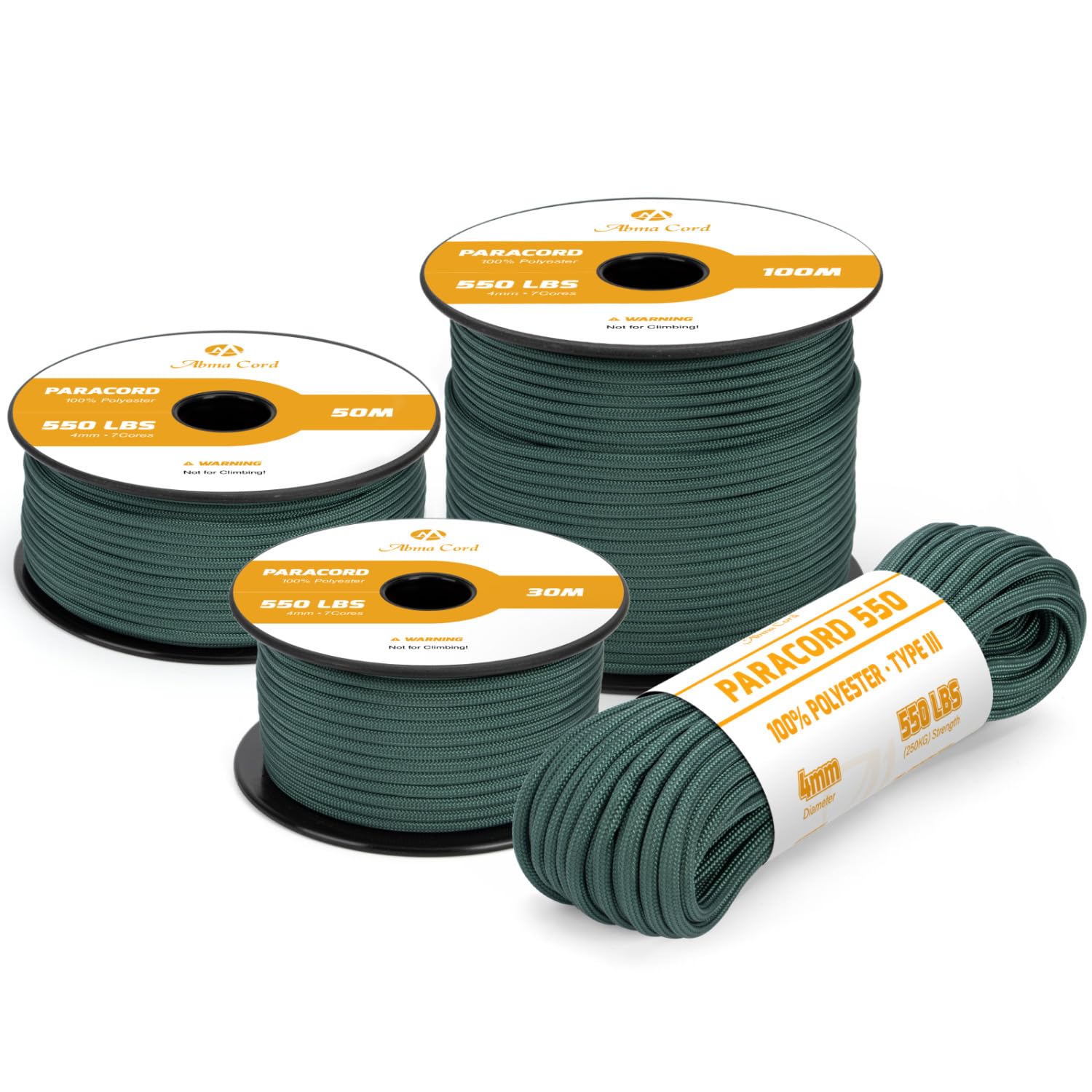 Abma Cord 550 Paracord 4mm 30m Rope 7 Strands Type III Parachute Cord