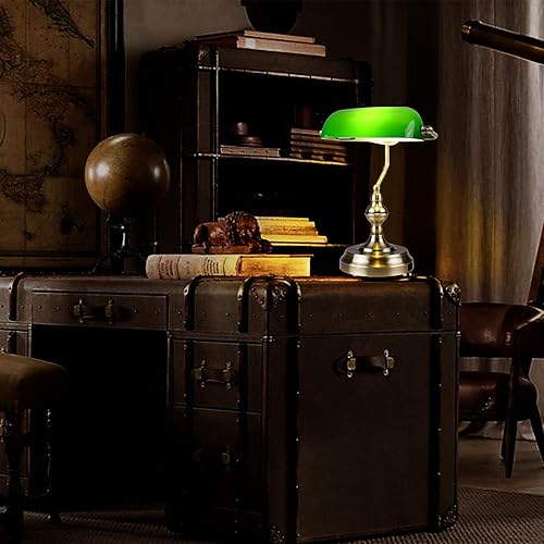 Miniatura 6 de Lámpara de escritorio de cristal verde, lámpara de escritorio vintage con control táctil, lámpara de mesa regulable de 3 vías con puerto de carga