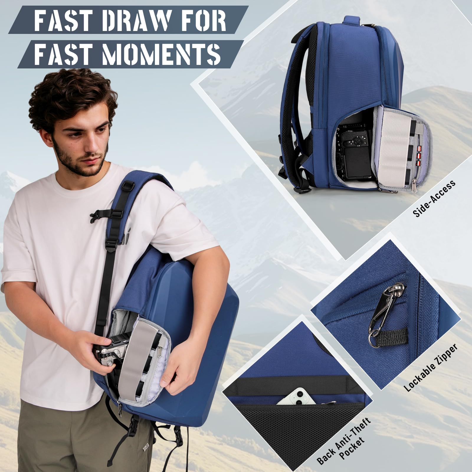 RAINSMORE Zaino per fotocamera DSLR/SLR Borsa per fotocamera con copertura antipioggia per fotografi Zaino impermeabile per laptop professionale