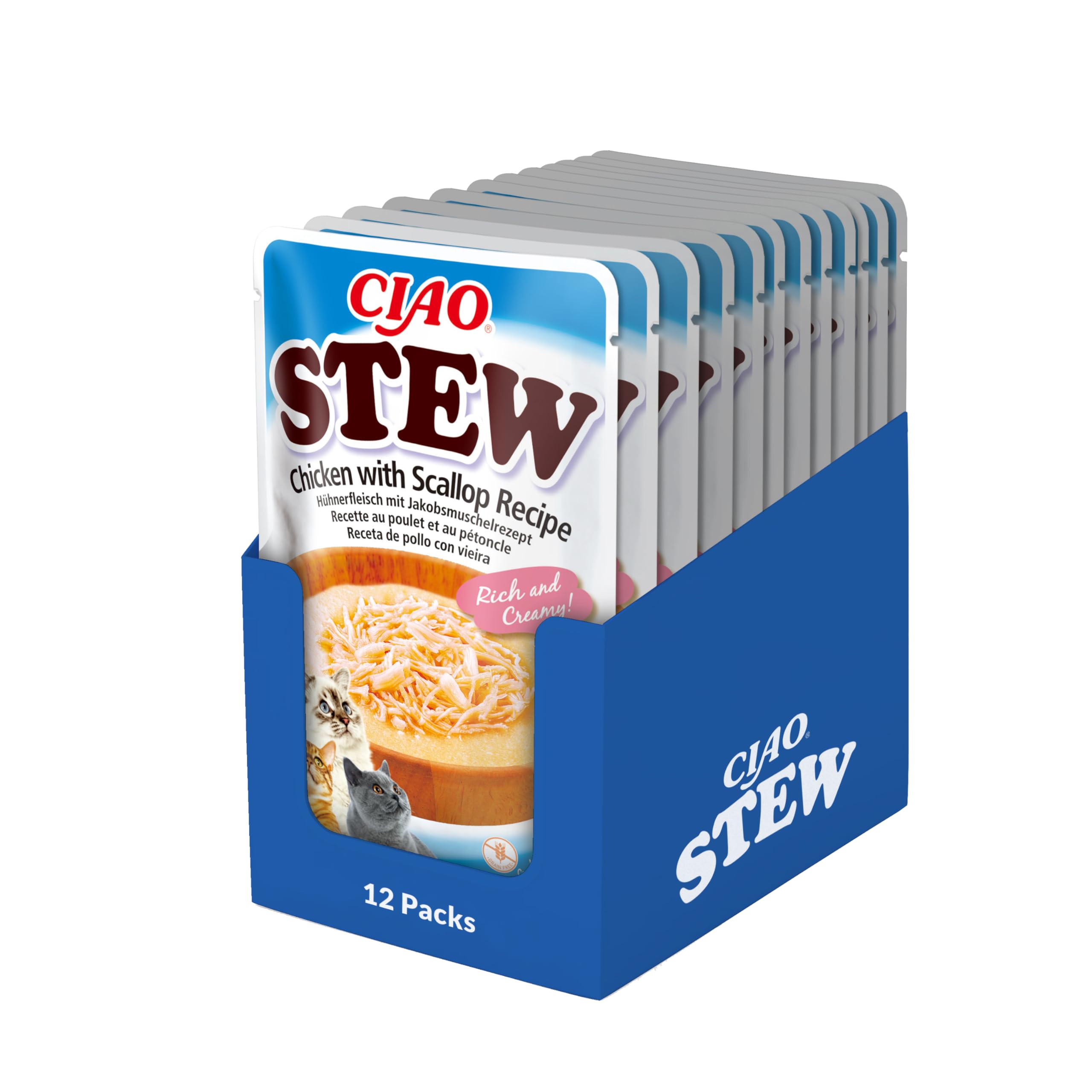 Ciao Stew by INABA Wet Cat Food - Chicken with Scallop - 12 Packs (480g total) / Moist Treat, Delicious & Healthy Snack, Food Topper, Side Dish, Complement, Natural, Grain Free, Wet Cat Food