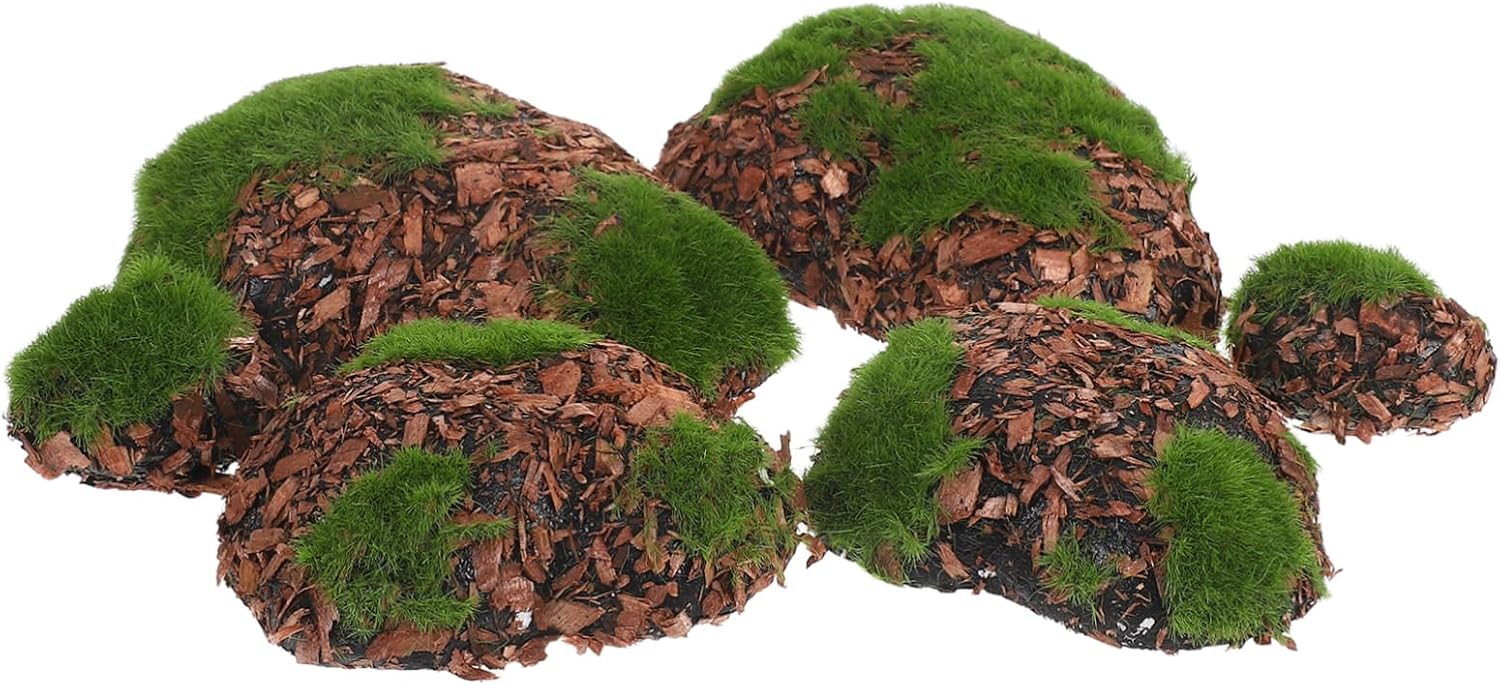 6pcs Faux Moss Covered Stones for Garden Decor Realistic Artificial Rocks for Floral Arrangements Miniature Landscape and Craft Projects Lightweight Decoration