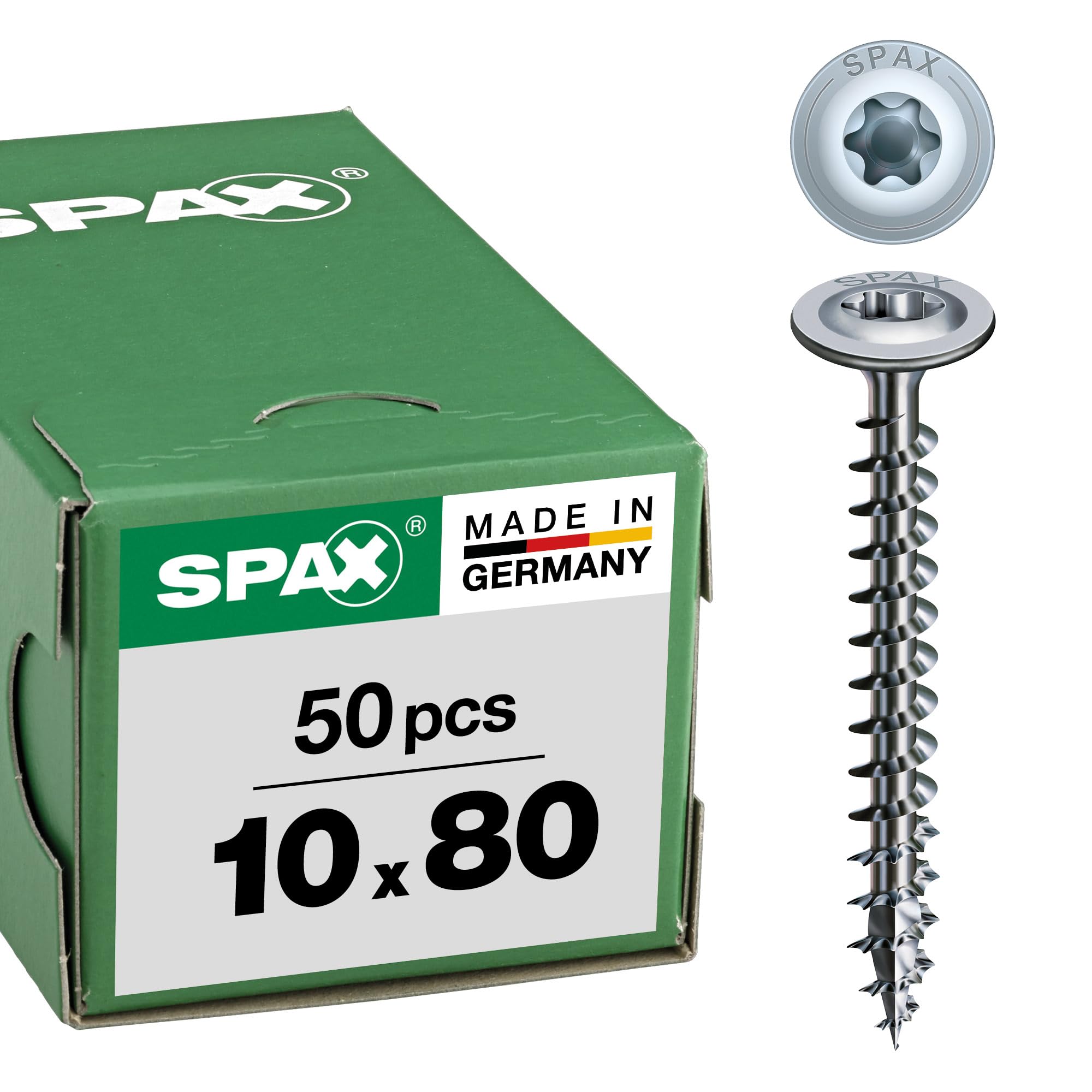 Spax Wirox A3j Wood Screw 10.0 X 80 Mm Pack Of 50, T-Star Plus, Overhead, Partial Thread, 4Cut Mm, 251011000805