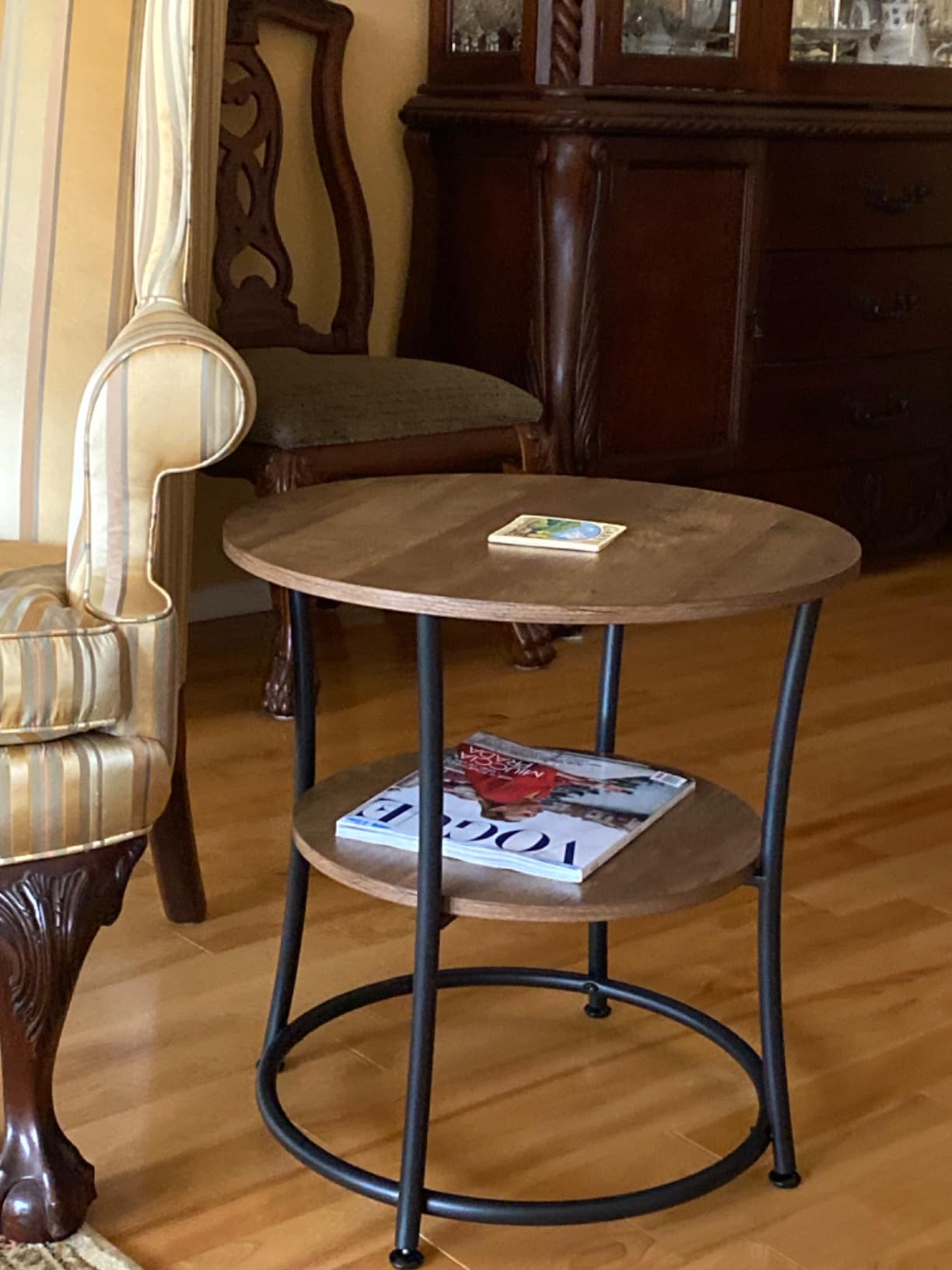 VASAGLE Side Table, Round End Table with 2 Shelves for Living Room ...