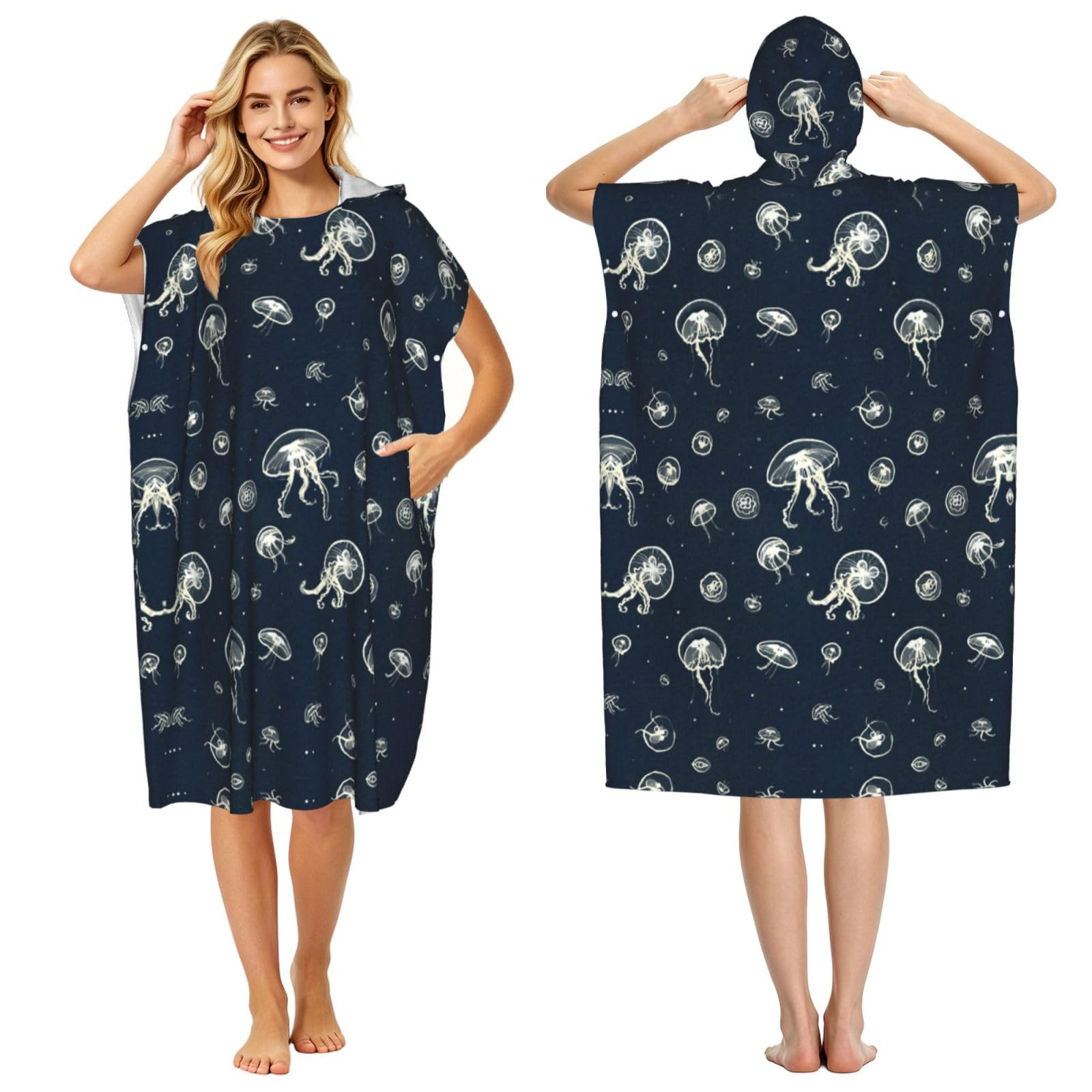 Peignoir à capuche séchage rapide motif méduses poids léger
