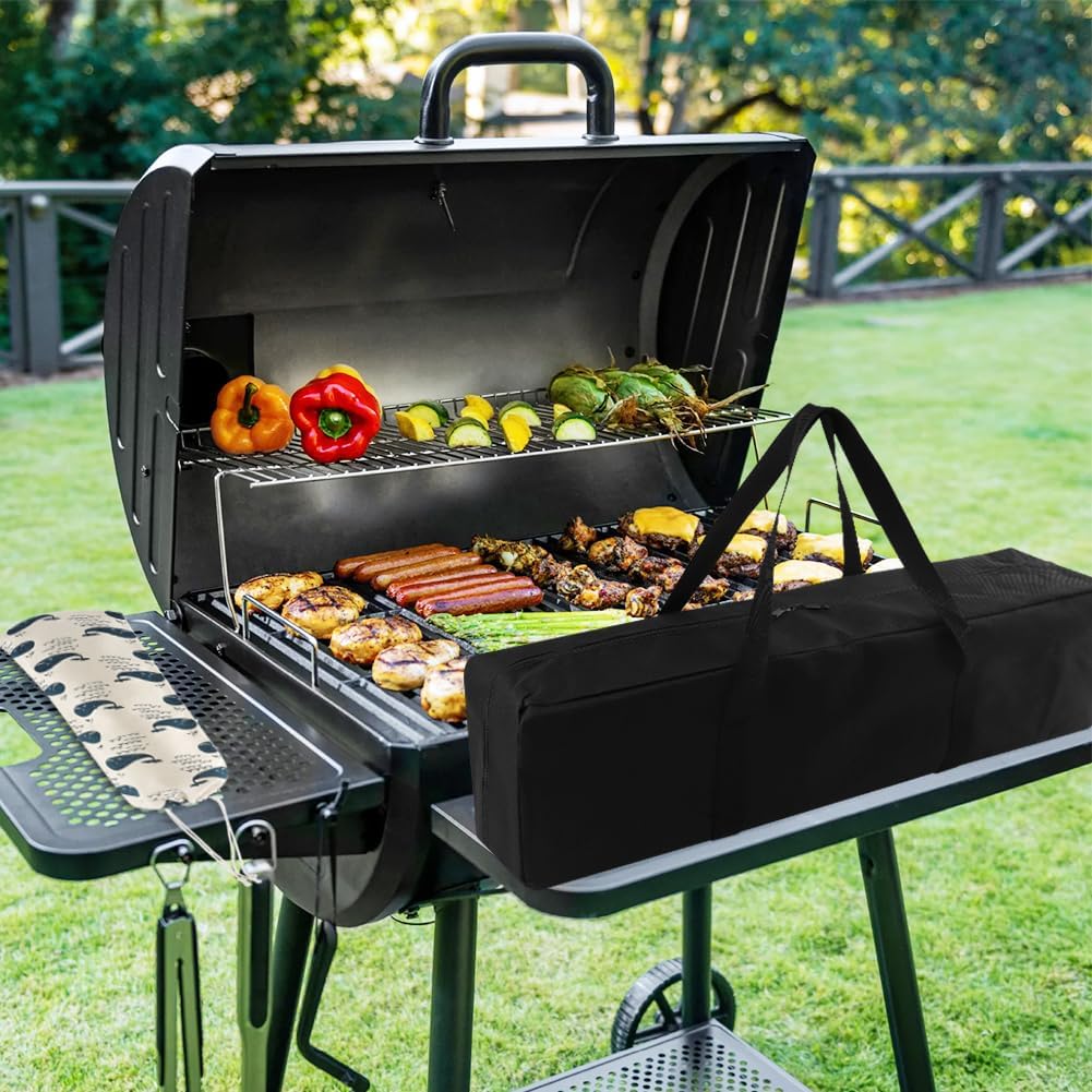 Grill Tool Storage Bag, Oxford Cloth BBQ Tool Storage Bag Foldable Grilling Bag, Waterproof Suitable for Grill Utensil Storag-e for Camping Tailgates and Parties Hiking BBQ