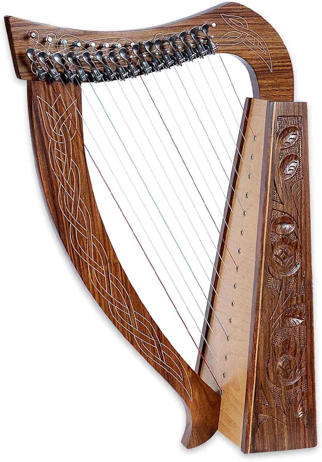 27" Tall Celtic Lever Harp 15 Strings Harp with Bag, Tuner