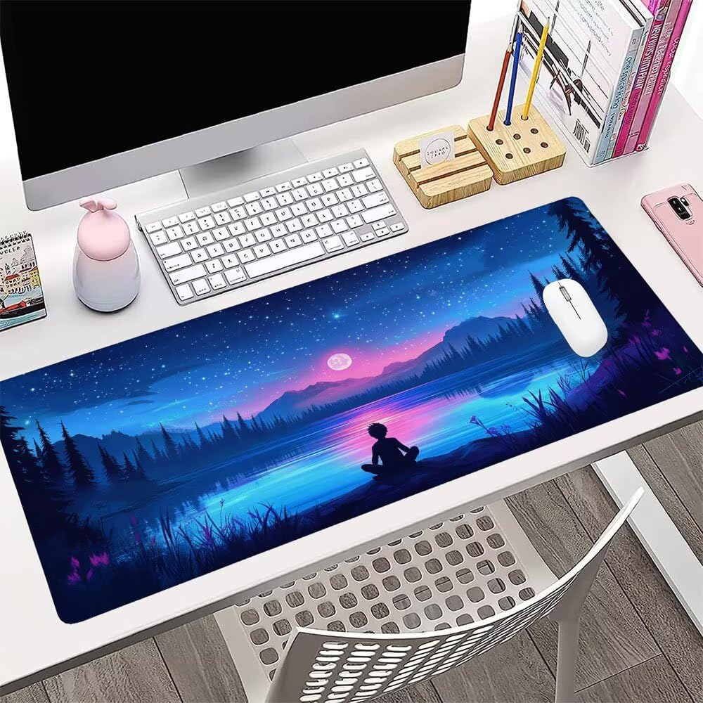Alfombrilla de Mouse para Juegos, Blu, XXL, Antideslizante, Impermeable, Diseño de Cielo stellato, Extendido, Grande, 1200x600x3mm, para PC, Laptop, Ufficio, Famiglia d-863